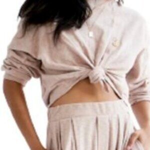 Free People Beach womens crop top size XS beige knotted front long sleeve casual